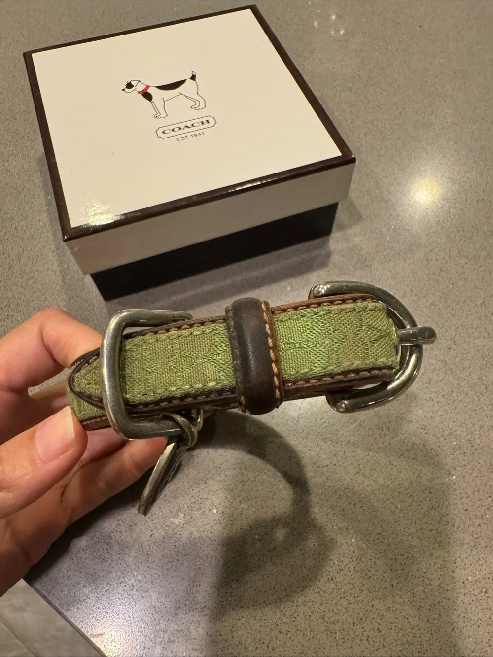Coach Signature Green Dog Collar size XS